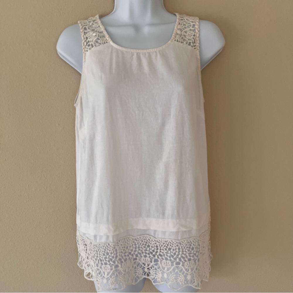 Cynthia Rowley Linen Tank XS white Crochet Vacation Resort Coastal Beach Classic